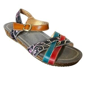 L'Artiste by Spring Step Leather Floral Multi Strap Sandals Emillia Sz 38 US 7.5